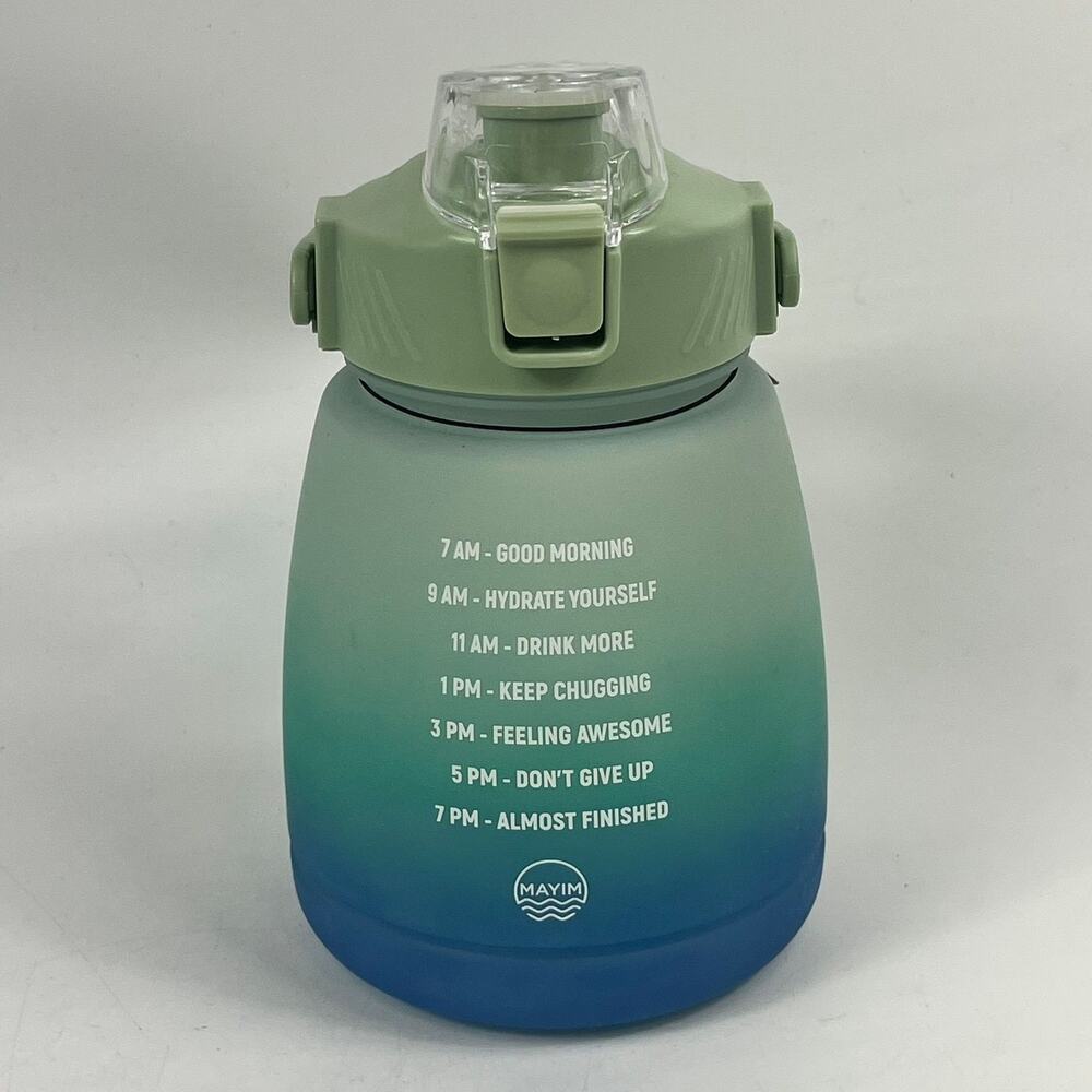 Mayim Water Bottle Jug Motivational Time Marker 1300ml 44 oz Green Blue Ombre - Picture 3 of 7